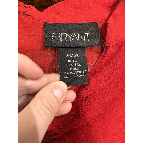 Lane Bryant Womans 100% Silk Red Tunic Blouse Plus Size 26/28 Black Floral - Picture 3 of 7